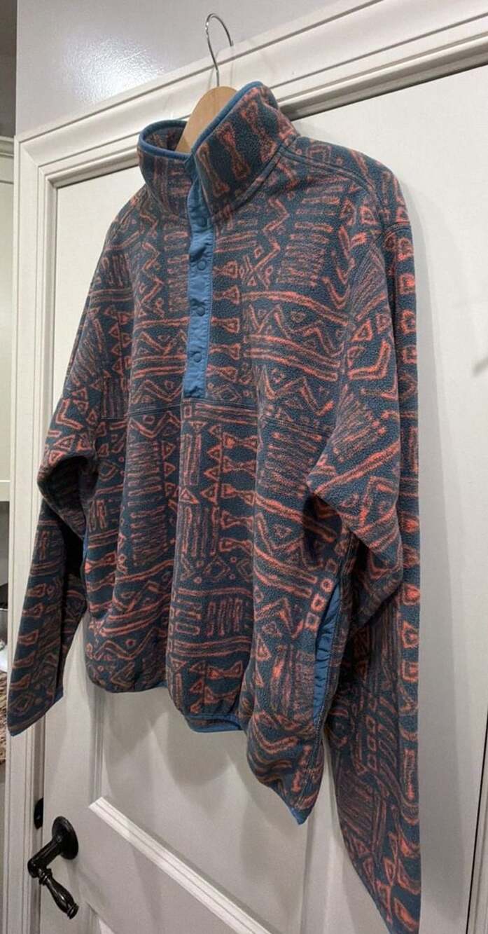 L.L. Bean Snap-T Fleece Pullover WL/MM REG Blue Aztec Print - Picture 3 of 5